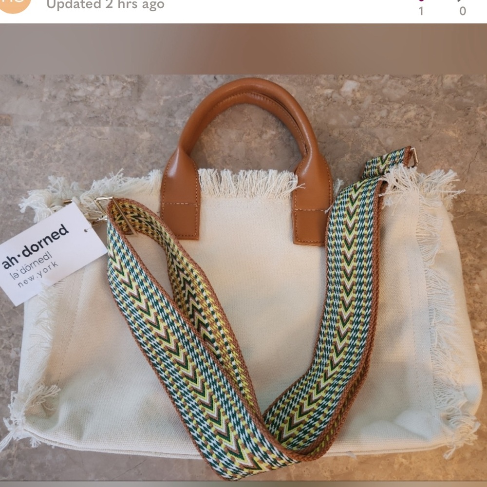 Ah dorned fringe canvas largeivory tote guitar strap top handle shoulder bag
